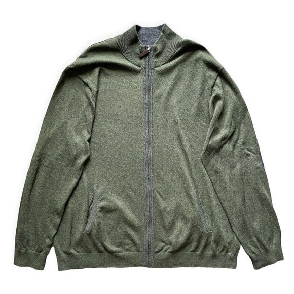 Tasso Elba Elbow Patch Sweater Men XL Green Full Zip Collared Lightweight Jacket - Picture 1 of 12